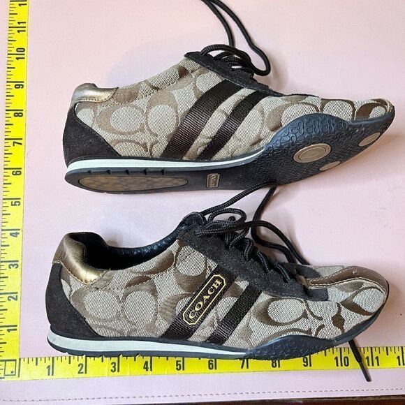 Coach Brown Tan Logo Gold Accents Katelyn 6M (No Soles) - Picture 7 of 11